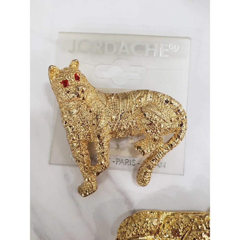 LOT 2 - Vintage Jordache Gold tone Panther Leopard Jaguar Brooch Pin Big Cat‎ - Picture 3 of 5